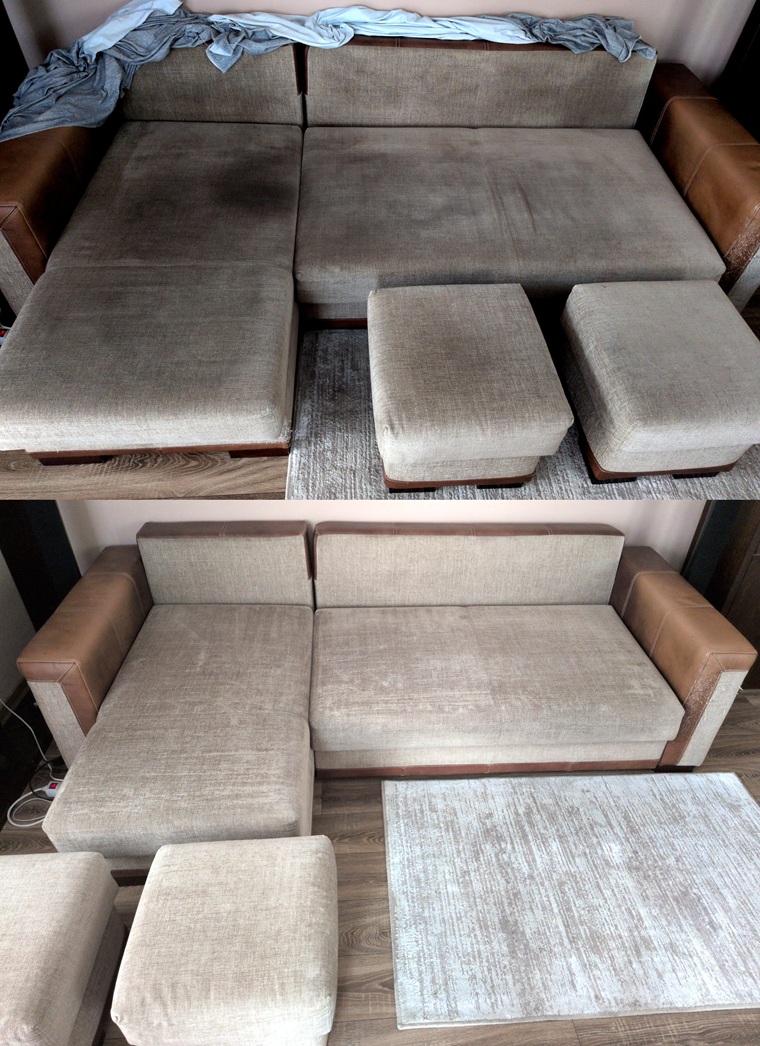 Czyszczenie mocno zabrudzonej tapicerki meblowej i&nbsp;puf 